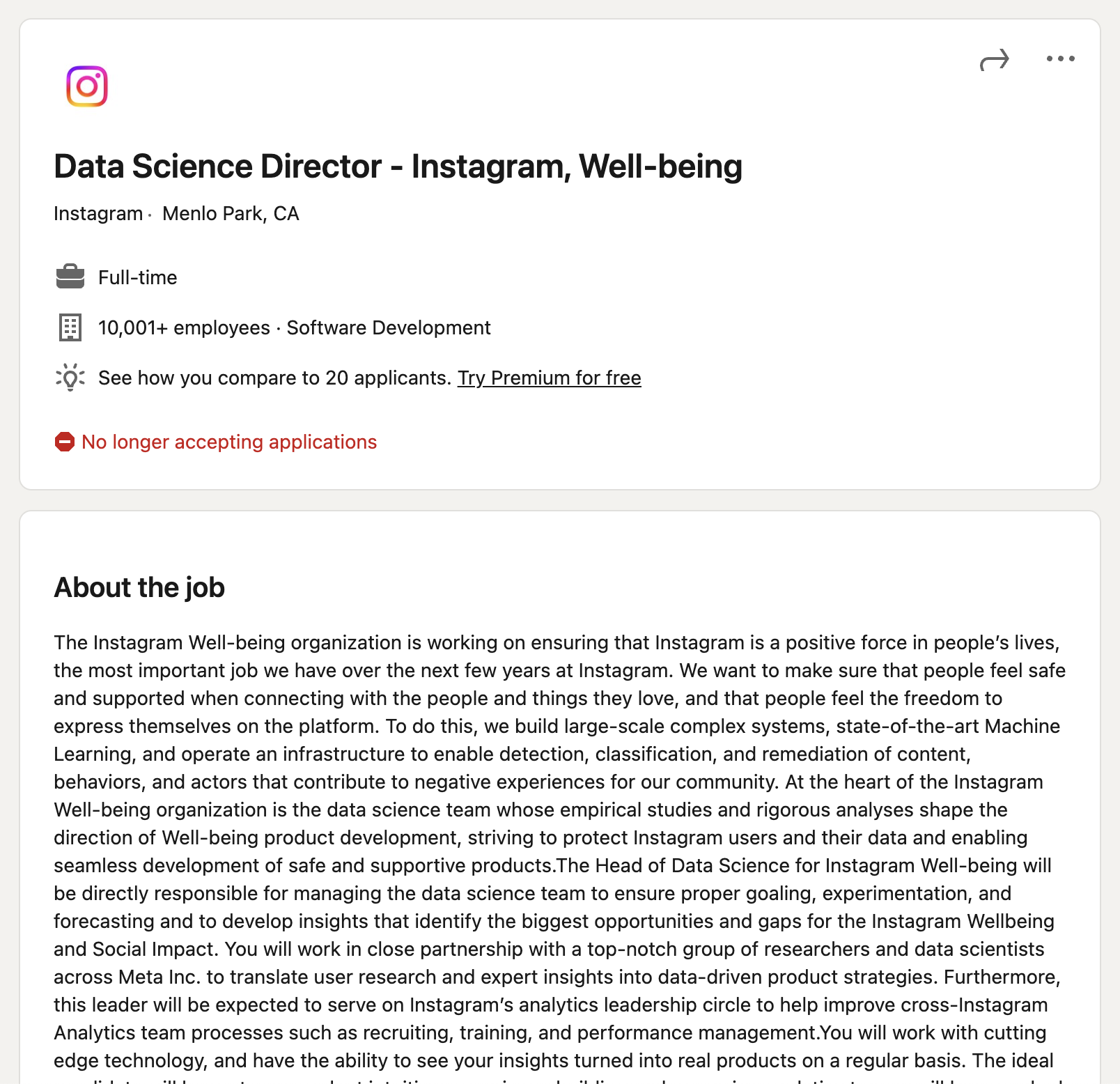 instagram job post